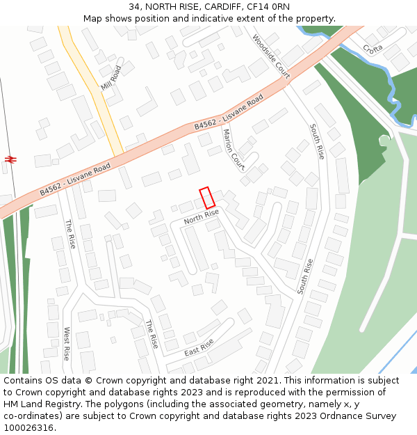 34, NORTH RISE, CARDIFF, CF14 0RN: Location map and indicative extent of plot