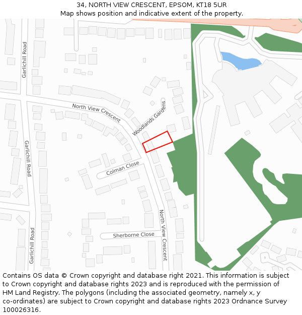 34, NORTH VIEW CRESCENT, EPSOM, KT18 5UR: Location map and indicative extent of plot