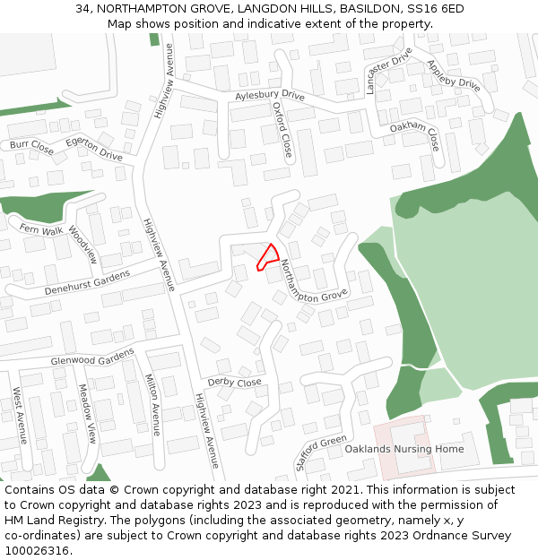34, NORTHAMPTON GROVE, LANGDON HILLS, BASILDON, SS16 6ED: Location map and indicative extent of plot