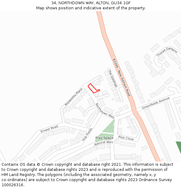 34, NORTHDOWN WAY, ALTON, GU34 1GF: Location map and indicative extent of plot