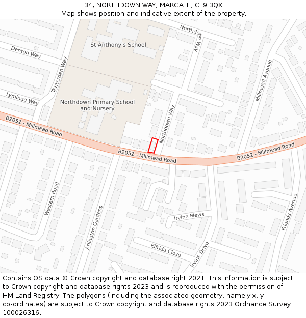 34, NORTHDOWN WAY, MARGATE, CT9 3QX: Location map and indicative extent of plot