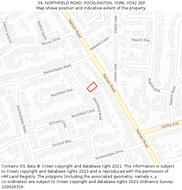 34, NORTHFIELD ROAD, POCKLINGTON, YORK, YO42 2EP: Location map and indicative extent of plot