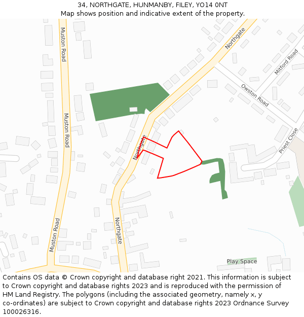 34, NORTHGATE, HUNMANBY, FILEY, YO14 0NT: Location map and indicative extent of plot