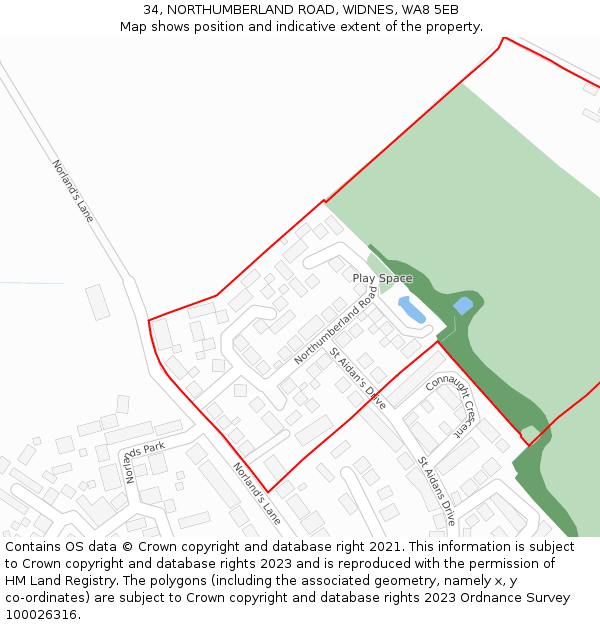 34, NORTHUMBERLAND ROAD, WIDNES, WA8 5EB: Location map and indicative extent of plot