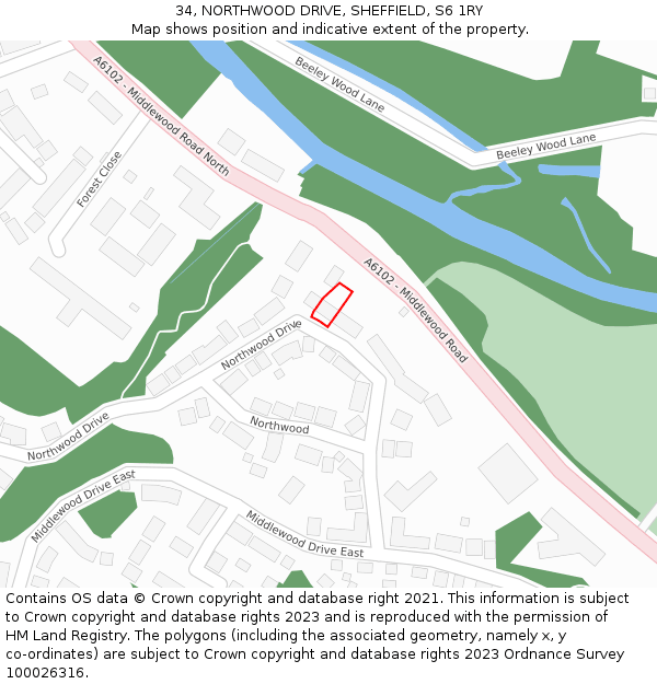 34, NORTHWOOD DRIVE, SHEFFIELD, S6 1RY: Location map and indicative extent of plot