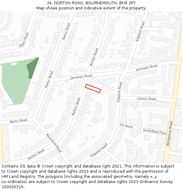 34, NORTON ROAD, BOURNEMOUTH, BH9 2PY: Location map and indicative extent of plot