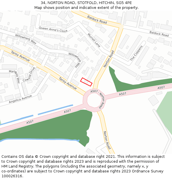 34, NORTON ROAD, STOTFOLD, HITCHIN, SG5 4PE: Location map and indicative extent of plot