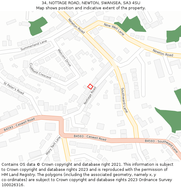 34, NOTTAGE ROAD, NEWTON, SWANSEA, SA3 4SU: Location map and indicative extent of plot
