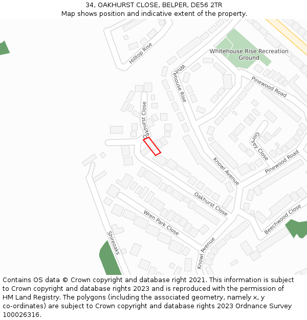 34, OAKHURST CLOSE, BELPER, DE56 2TR: Location map and indicative extent of plot