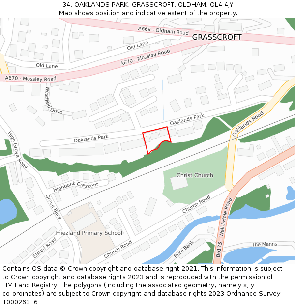 34, OAKLANDS PARK, GRASSCROFT, OLDHAM, OL4 4JY: Location map and indicative extent of plot