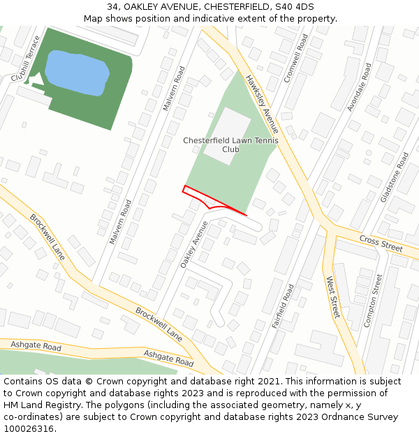 34, OAKLEY AVENUE, CHESTERFIELD, S40 4DS: Location map and indicative extent of plot