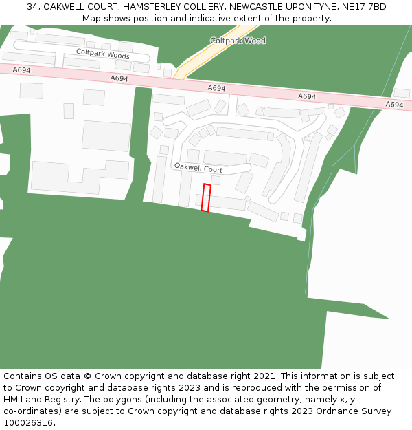 34, OAKWELL COURT, HAMSTERLEY COLLIERY, NEWCASTLE UPON TYNE, NE17 7BD: Location map and indicative extent of plot