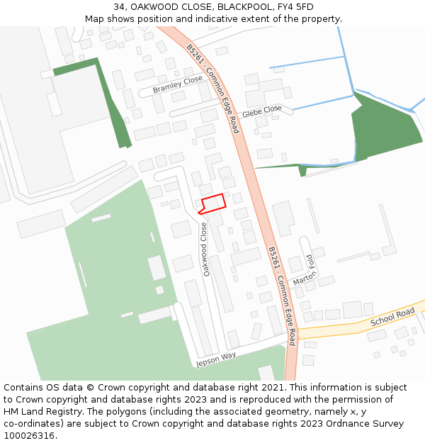 34, OAKWOOD CLOSE, BLACKPOOL, FY4 5FD: Location map and indicative extent of plot