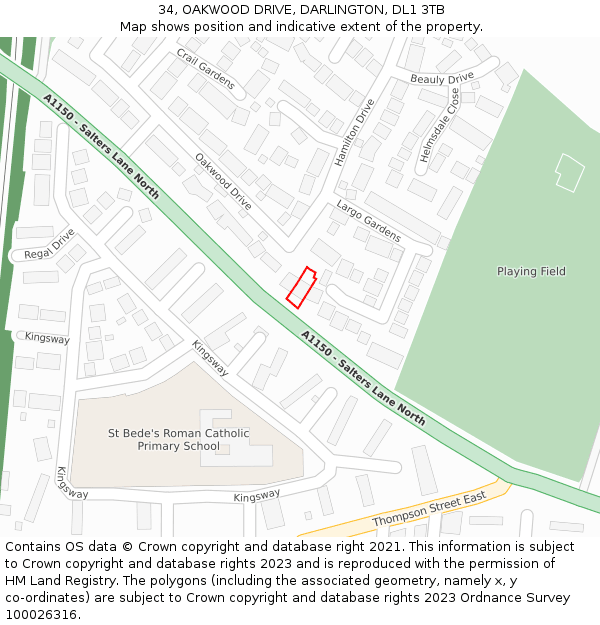 34, OAKWOOD DRIVE, DARLINGTON, DL1 3TB: Location map and indicative extent of plot