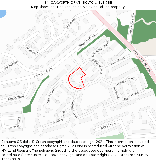 34, OAKWORTH DRIVE, BOLTON, BL1 7BB: Location map and indicative extent of plot