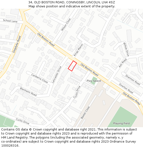 34, OLD BOSTON ROAD, CONINGSBY, LINCOLN, LN4 4SZ: Location map and indicative extent of plot