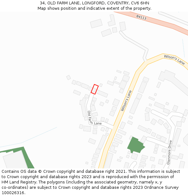 34, OLD FARM LANE, LONGFORD, COVENTRY, CV6 6HN: Location map and indicative extent of plot