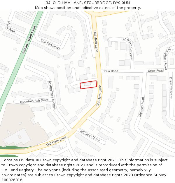 34, OLD HAM LANE, STOURBRIDGE, DY9 0UN: Location map and indicative extent of plot