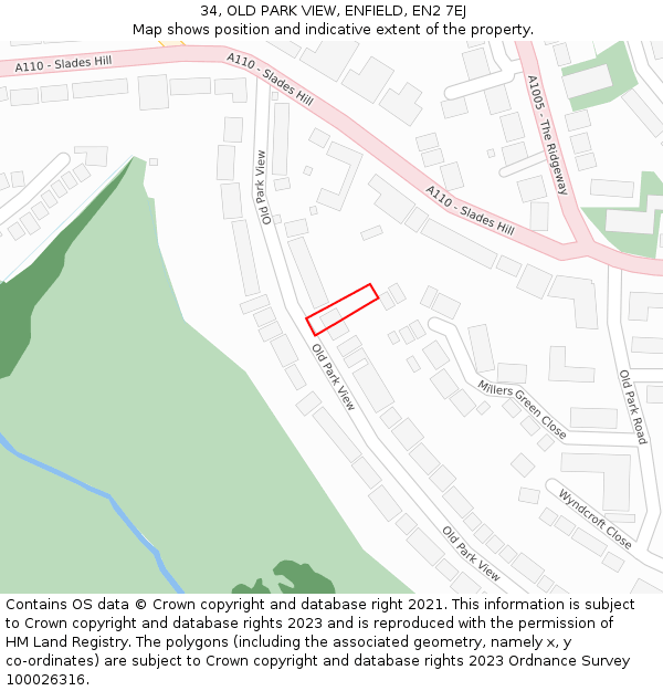 34, OLD PARK VIEW, ENFIELD, EN2 7EJ: Location map and indicative extent of plot