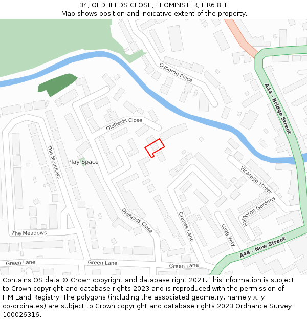 34, OLDFIELDS CLOSE, LEOMINSTER, HR6 8TL: Location map and indicative extent of plot