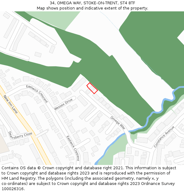 34, OMEGA WAY, STOKE-ON-TRENT, ST4 8TF: Location map and indicative extent of plot