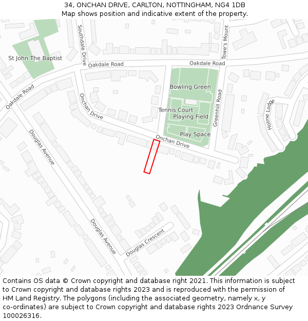 34, ONCHAN DRIVE, CARLTON, NOTTINGHAM, NG4 1DB: Location map and indicative extent of plot