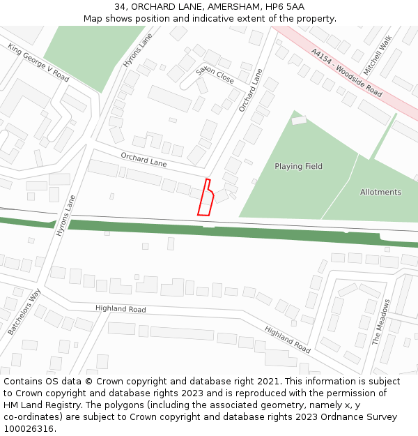 34, ORCHARD LANE, AMERSHAM, HP6 5AA: Location map and indicative extent of plot