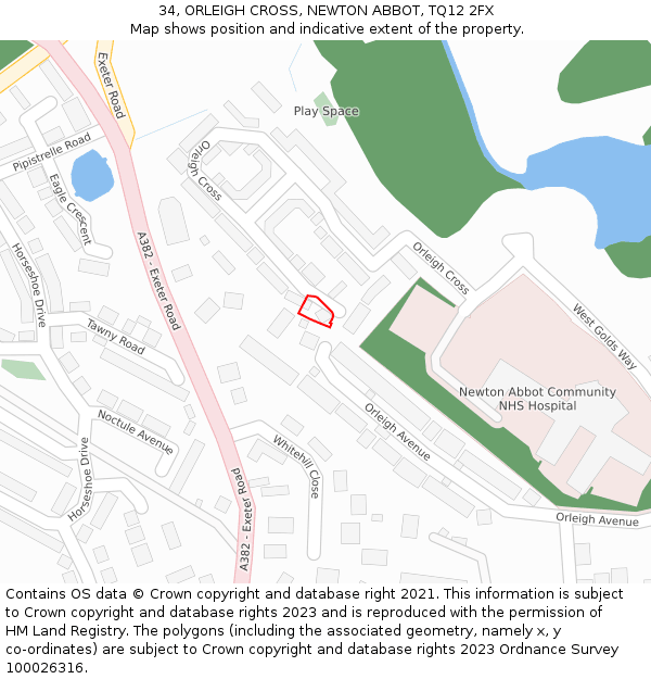 34, ORLEIGH CROSS, NEWTON ABBOT, TQ12 2FX: Location map and indicative extent of plot