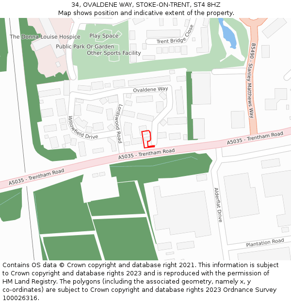 34, OVALDENE WAY, STOKE-ON-TRENT, ST4 8HZ: Location map and indicative extent of plot