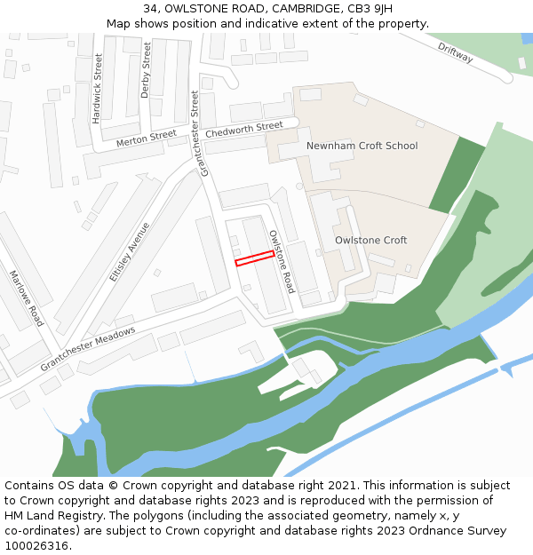 34, OWLSTONE ROAD, CAMBRIDGE, CB3 9JH: Location map and indicative extent of plot