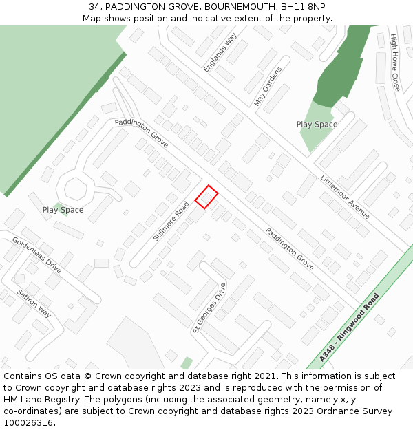 34, PADDINGTON GROVE, BOURNEMOUTH, BH11 8NP: Location map and indicative extent of plot