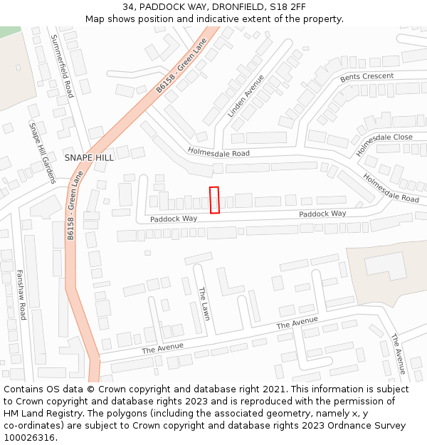 34, PADDOCK WAY, DRONFIELD, S18 2FF: Location map and indicative extent of plot