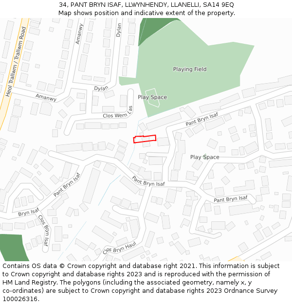 34, PANT BRYN ISAF, LLWYNHENDY, LLANELLI, SA14 9EQ: Location map and indicative extent of plot