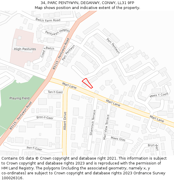 34, PARC PENTYWYN, DEGANWY, CONWY, LL31 9FP: Location map and indicative extent of plot