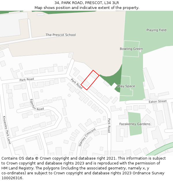 34, PARK ROAD, PRESCOT, L34 3LR: Location map and indicative extent of plot