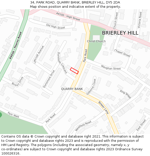 34, PARK ROAD, QUARRY BANK, BRIERLEY HILL, DY5 2DA: Location map and indicative extent of plot