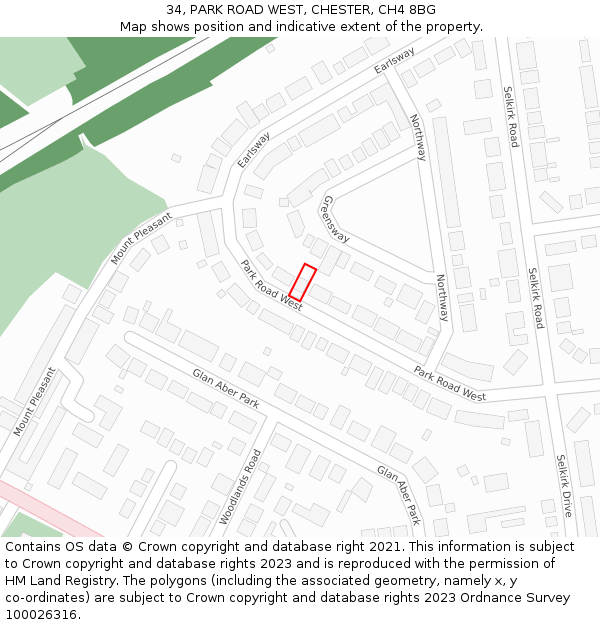 34, PARK ROAD WEST, CHESTER, CH4 8BG: Location map and indicative extent of plot