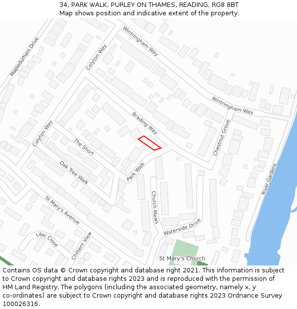 34, PARK WALK, PURLEY ON THAMES, READING, RG8 8BT: Location map and indicative extent of plot