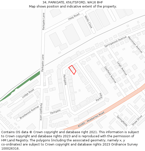 34, PARKGATE, KNUTSFORD, WA16 8HF: Location map and indicative extent of plot