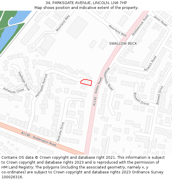 34, PARKSGATE AVENUE, LINCOLN, LN6 7HP: Location map and indicative extent of plot