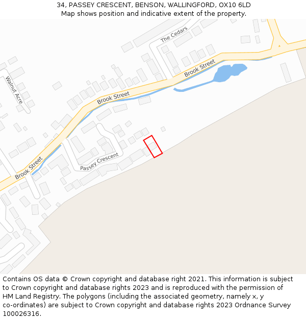 34, PASSEY CRESCENT, BENSON, WALLINGFORD, OX10 6LD: Location map and indicative extent of plot