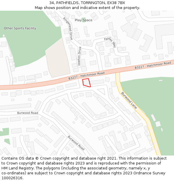 34, PATHFIELDS, TORRINGTON, EX38 7BX: Location map and indicative extent of plot