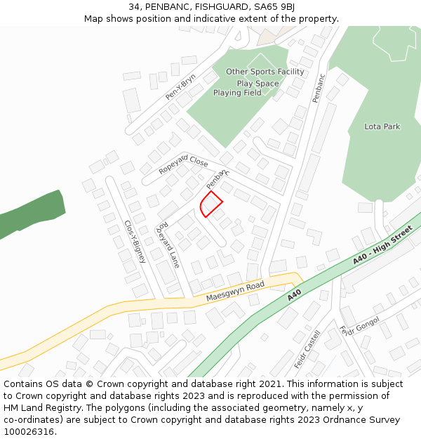 34, PENBANC, FISHGUARD, SA65 9BJ: Location map and indicative extent of plot