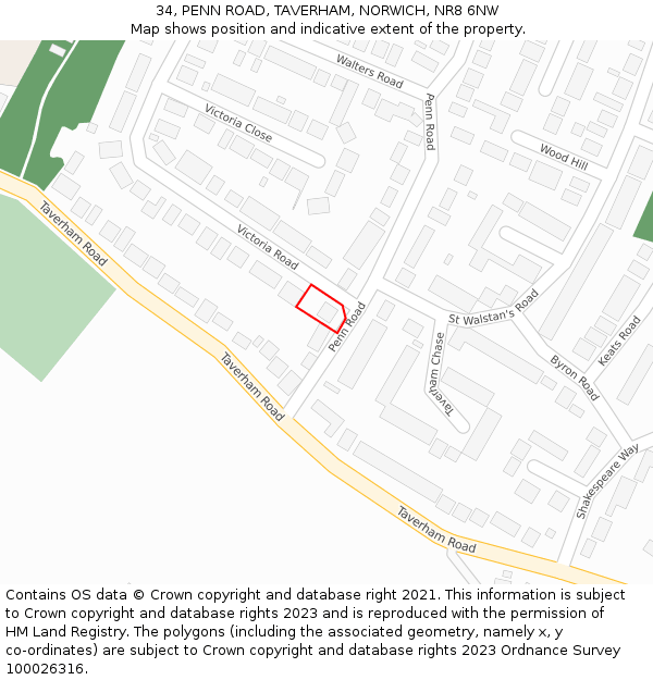 34, PENN ROAD, TAVERHAM, NORWICH, NR8 6NW: Location map and indicative extent of plot