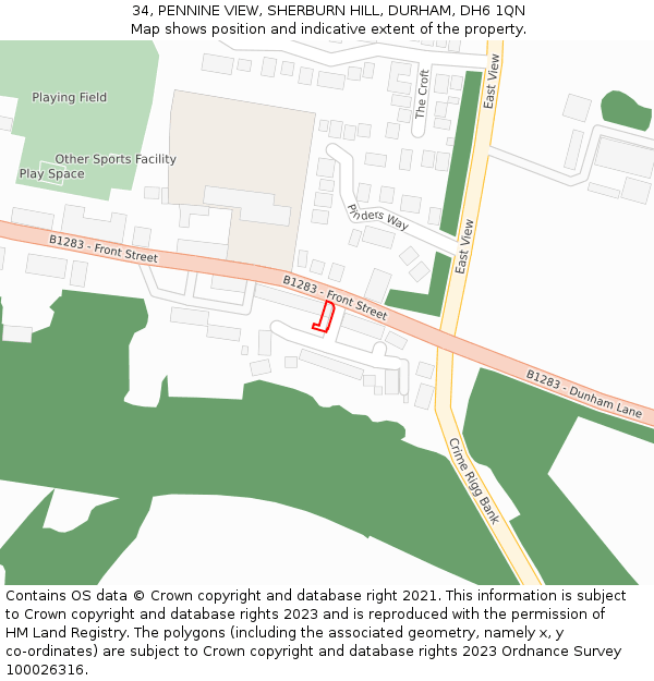 34, PENNINE VIEW, SHERBURN HILL, DURHAM, DH6 1QN: Location map and indicative extent of plot