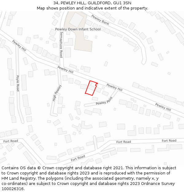 34, PEWLEY HILL, GUILDFORD, GU1 3SN: Location map and indicative extent of plot