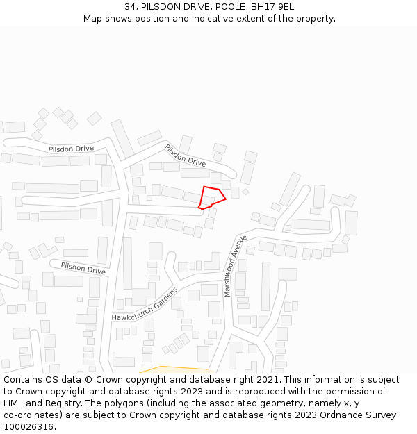 34, PILSDON DRIVE, POOLE, BH17 9EL: Location map and indicative extent of plot