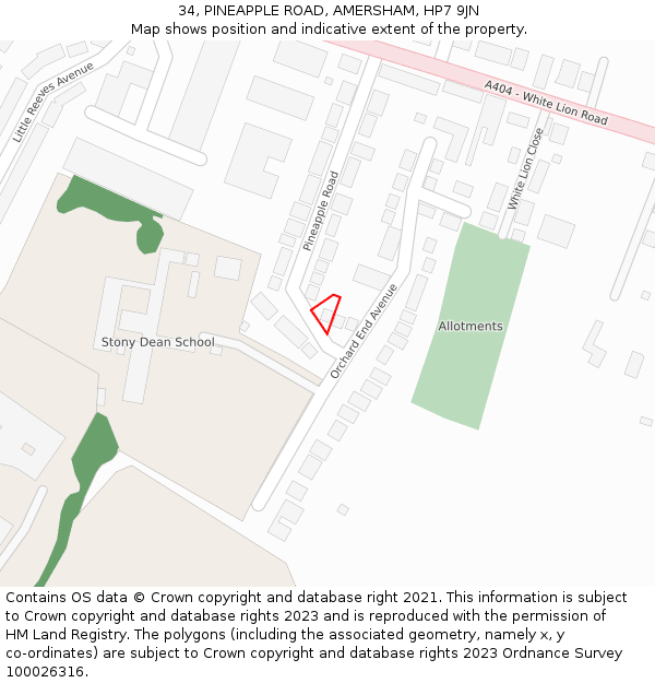 34, PINEAPPLE ROAD, AMERSHAM, HP7 9JN: Location map and indicative extent of plot