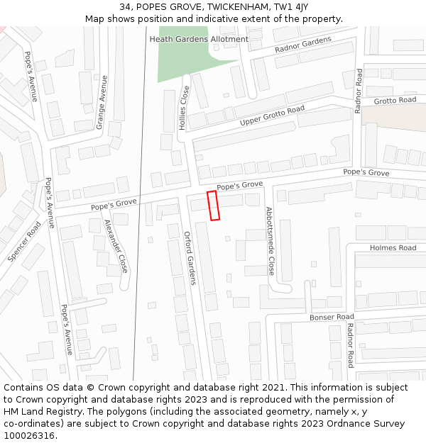 34, POPES GROVE, TWICKENHAM, TW1 4JY: Location map and indicative extent of plot