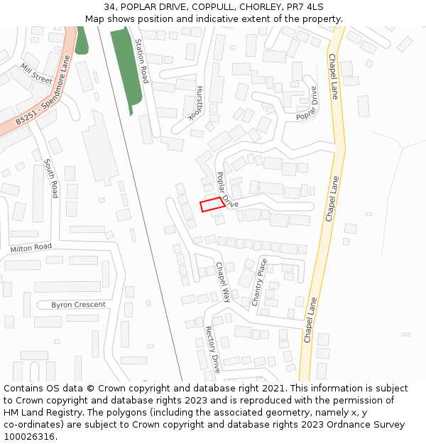 34, POPLAR DRIVE, COPPULL, CHORLEY, PR7 4LS: Location map and indicative extent of plot